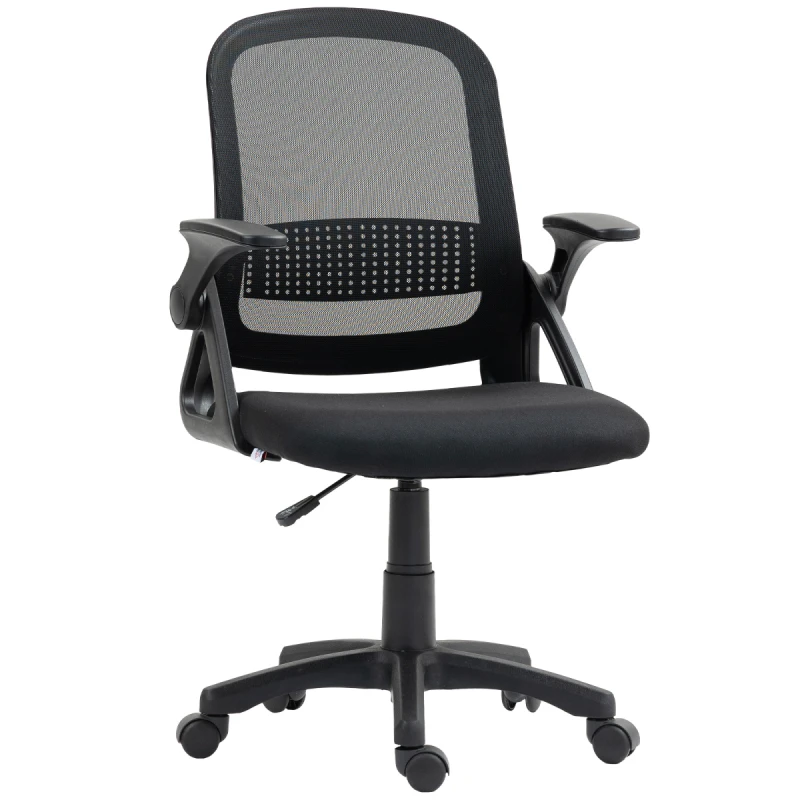 Image of HOMCOM HOMCOM Breathable Mesh Office Desk Chair with Flip-up Armrests for Home/Office in Black One Size Unisex 5063603299122