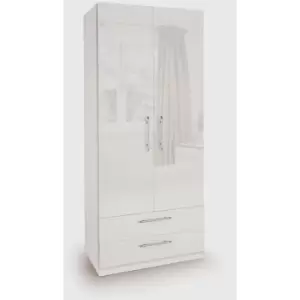 Image of White High Gloss Angel Bedroom Furniture - 2 Door 2 Drawer Wardrobe