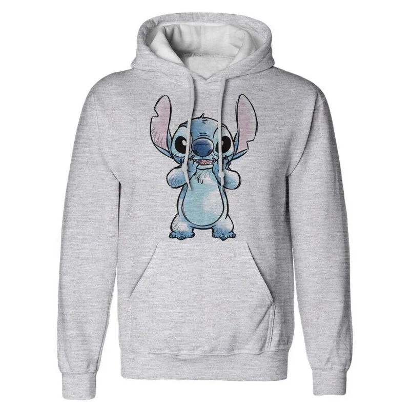 Image of Lilo & Stitch Mens Hands On Face Sketch Hoodie in Grey Size: Medium Grey Male M