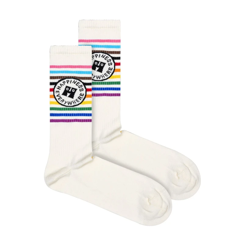 Image of Happy Socks Happy Socks Men 1 Pack & Cotton LGBTQ+ Pride Design Socks in White Size: 4-7 White 4-7 Male 7333102638530