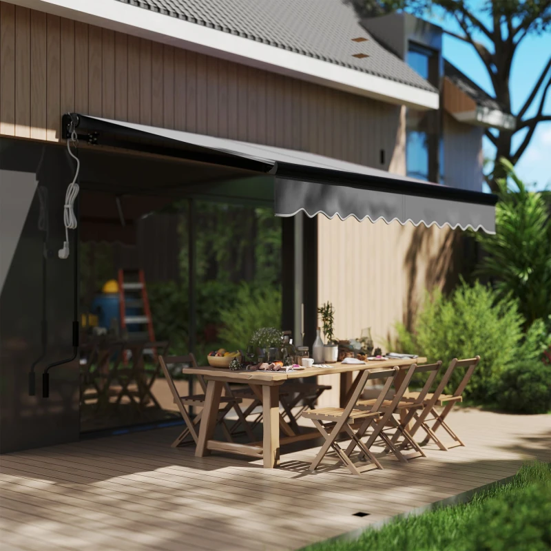 Image of Outsunny 2.5 X 2m Electric Awning With LED Light And Remote Controller - Dark Grey TJ Hughes 5063603486225