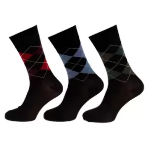 Image of Mens Premium Patterned Bamboo Socks (3 Pairs) (UK 6-11 (EUR 39-45)) (Black/Argyle)