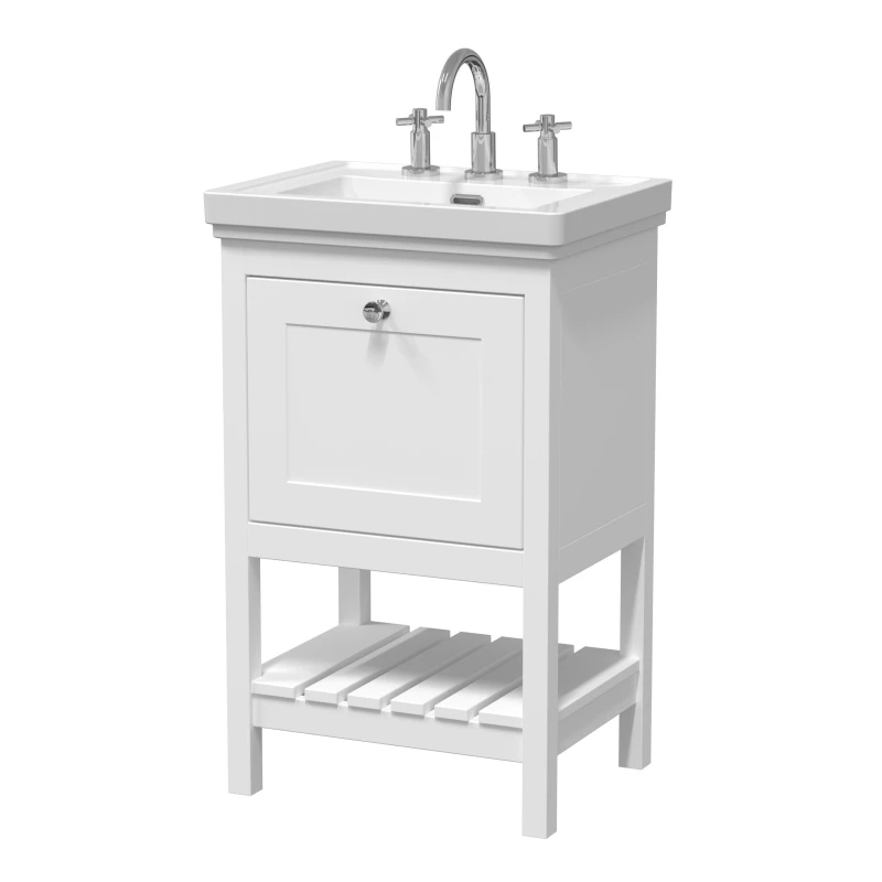 Image of Balterley Floor Standing 1 Drawer Vanity 3 Tap Hole Fireclay Basin White 500mm White