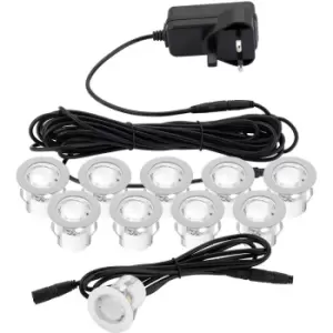 Image of Recessed IP44 Decking Guide Light Kit - 10 x Daylight White LED - Polished Steel