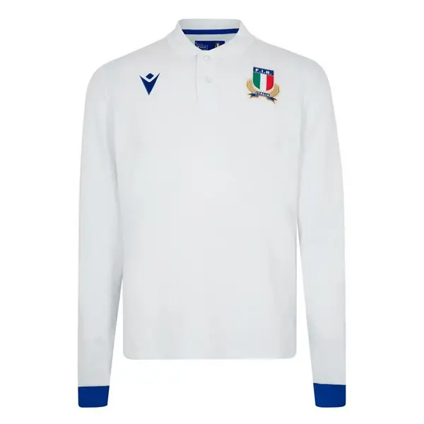 Image of Macron Italy Rugby Away Polo Shirt 2023 2024 Adults - White S