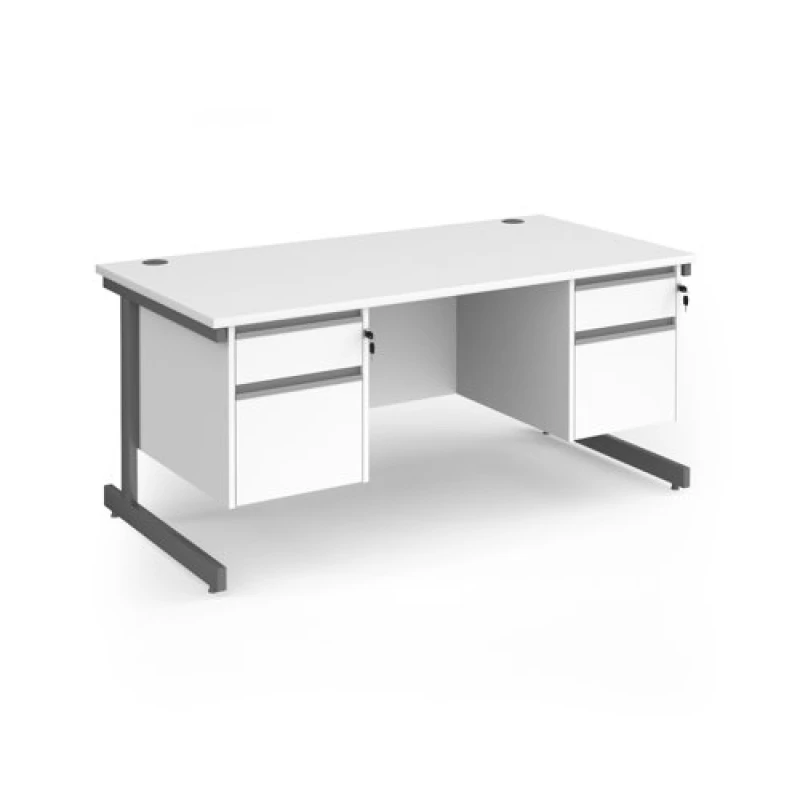 Image of Contract 25 Office Desk Rectangular Desk 1600mm With Double Pedestal White Top With Graphite Frame 800mm Depth Contract 25 CC16S22-G-WH CC16S