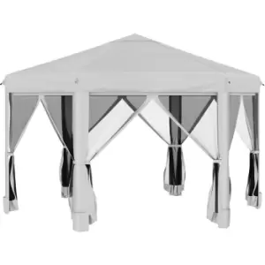 Image of 3.2m Pop Up Gazebo Hexagonal Canopy Tent Outdoor w/Sidewalls Light Grey - Light Grey - Outsunny