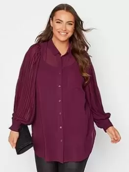 Image of Yours Pleated Sleeve Shirt - Purple, Purple, Size 18, Women