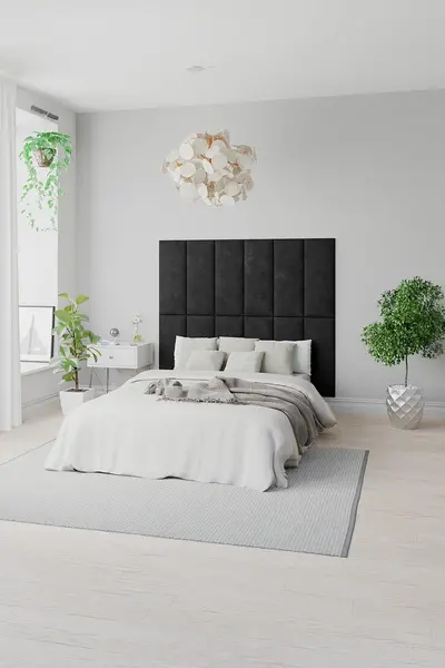 Image of Aspire EasyMount Wall Mounted Upholstered Panels, Modular DIY Headboard in Kimiyo Linen Fabric (Pack of 4) Grey