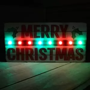 Image of Merry Christmas Rustic Wooden Sign with Red & Green Flashing LED Lights