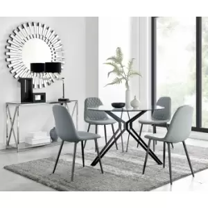 Image of Cascina Dining Table and 4 Grey Corona Faux Leather Dining Chairs with Black Legs Diamond Stitch - Elephant Grey