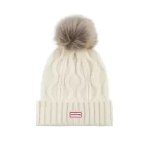 Image of Hunter Cable Cuff Beanie with Pompom - White