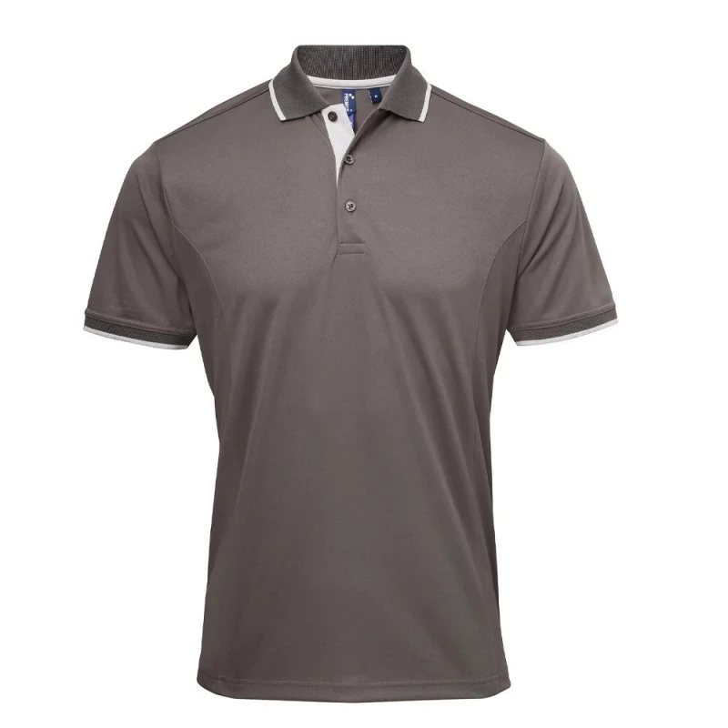 Image of Premier Premier Men Coolchecker Contrast Pique Polo Shirt in Dark Grey Size: Small Dark Grey S Male 5063470758531