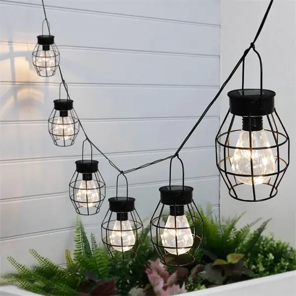 Image of Streetwize Timeless Caged Lantern String Lights - Black 9x9x12cm