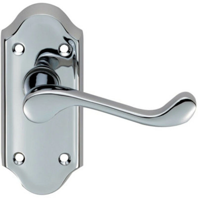 Image of Loops PAIR Victorian Scroll Lever on Short Latch Backplate 112 x 48mm Polished Chrome Multi