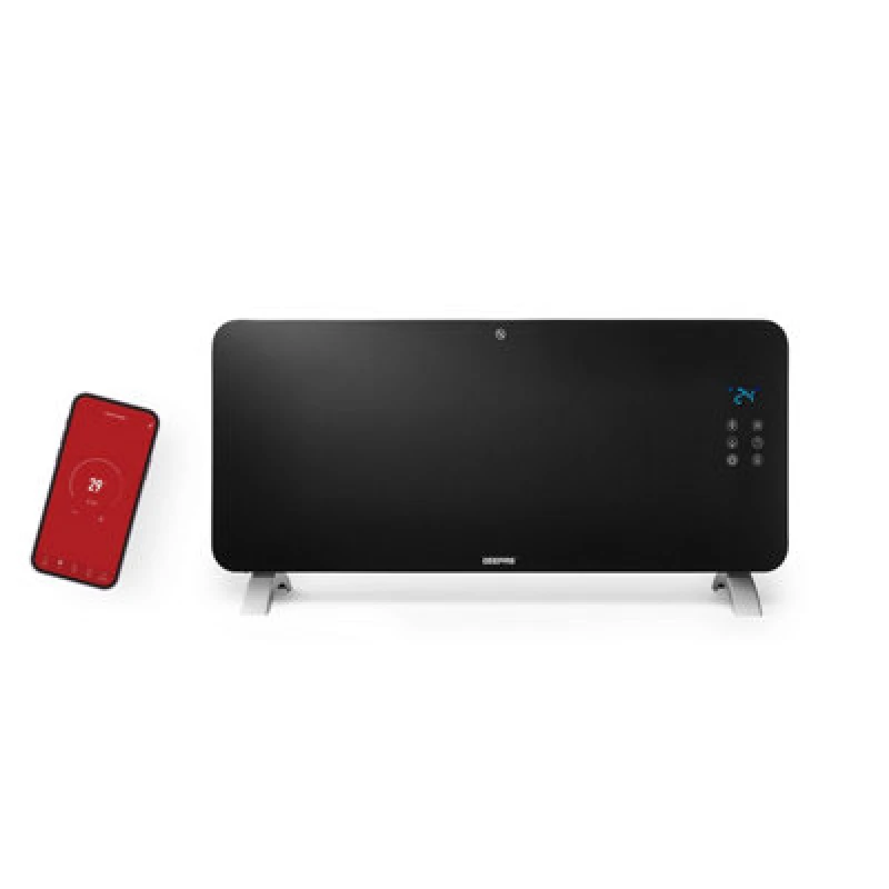 Image of Geepas 2000W Smart Glass Panel Heater WiFi Thermostat Wall Mounted/Freestanding Radiator Black