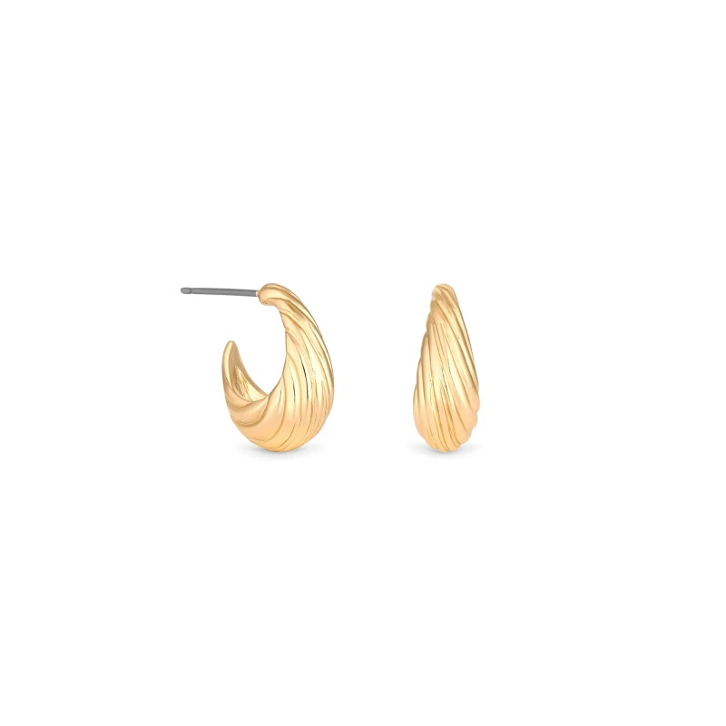 Image of Inicio Gold Plated Textured Hoop Earrings - Gift Pouch Gold