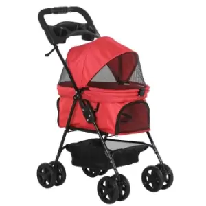 Image of Pawhut Pet Stroller No-zip Foldable Travel Carriage With Brake Basket Canopy - Red