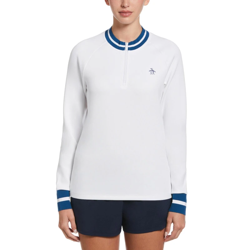 Image of Original Penguin Womens Quarter Zip Pullover Bright White female 16 (XL)