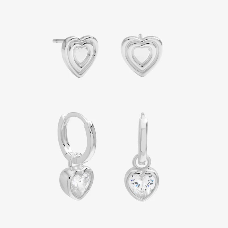 Image of Inicio Sterling Silver Plated Heart Earrings - Pack of 2 Multi Earrings One Size Silver 41450311000