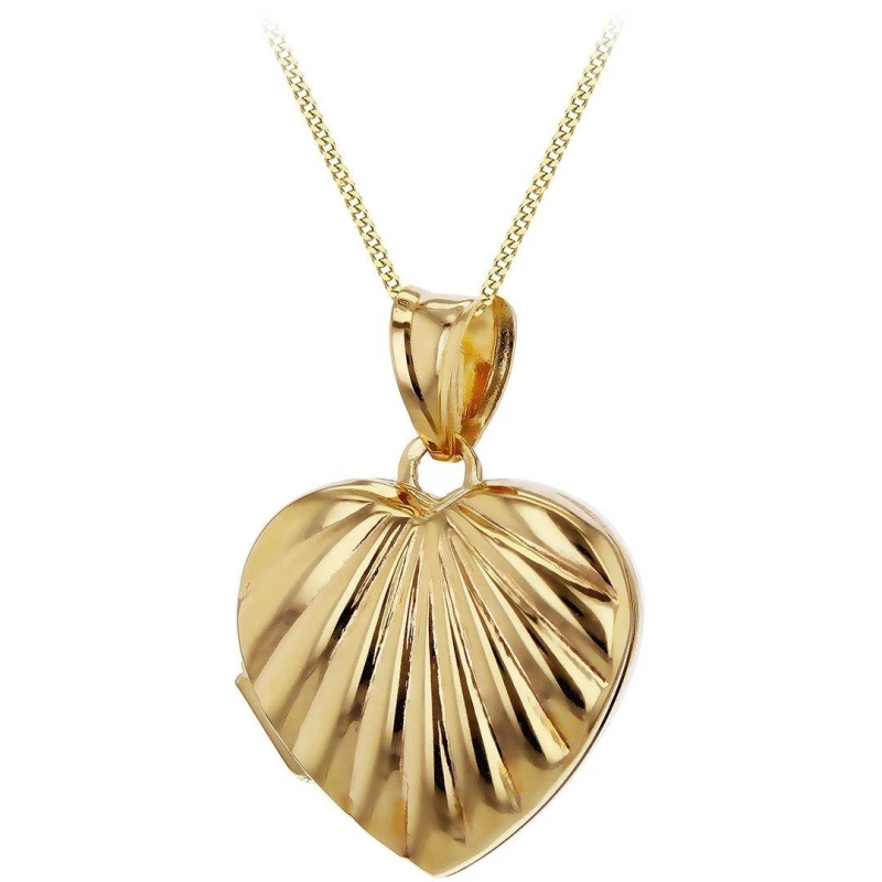 Image of Be You 9ct Gold Ribbed Heart Locket Necklace Yellow Gold female 18in