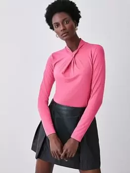 Image of Karen Millen Long Sleeve Jersey Top - Pink, Size 12, Women