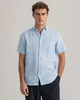 Image of GANT Men Regular Fit Linen Short Sleeve Shirt (M) Blue