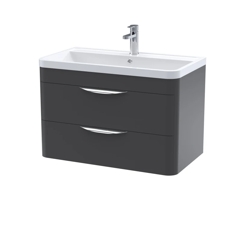 Image of Balterley Wall Hung 2 Drawer Vanity Unit with Ceramic Basin Soft Black 800mm Black