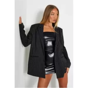 Image of I Saw It First Pinstripe Oversized Blazer - Black