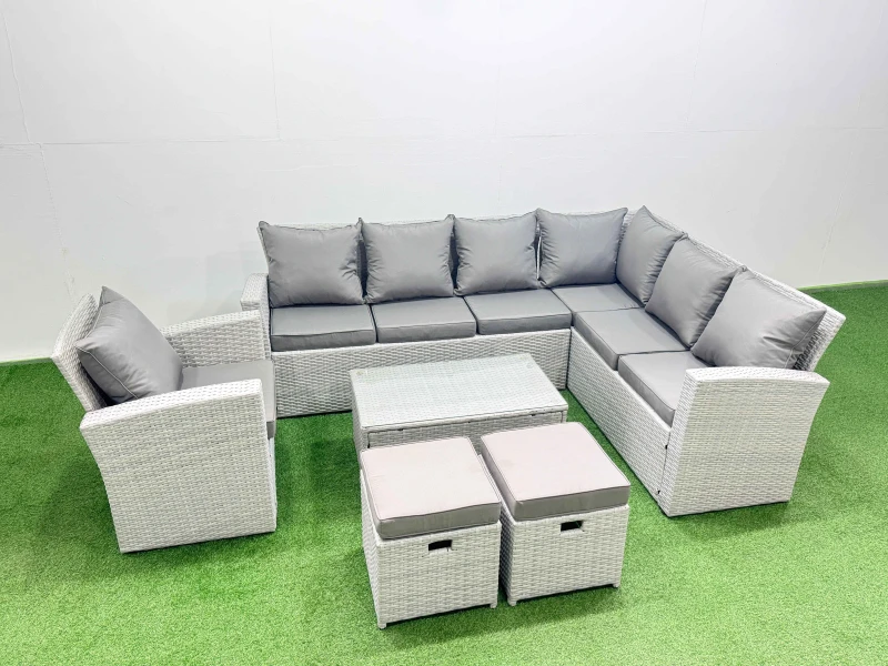 Image of Fimous Garden Outdoor Rattan Furniture Set 9 Seater Rattan Garden Sofa Sets in Light Grey Light Grey Unisex