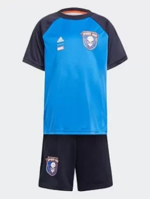 Image of adidas Marvel Spider-man Set, Blue/Blue/Orange, Size 18-24 Months