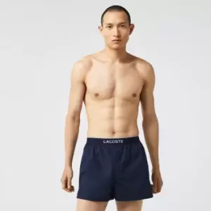 Image of Mens Lacoste Cotton Poplin Boxer Three-Pack Size 4 - M Navy Blue / Blue / Navy Blue