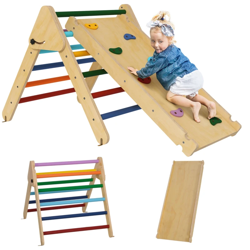 Image of AIYAPLAY Toddler Climbing Frame - Wooden Indoor Pikler Triangle Set TJ Hughes Multi 5061025034840