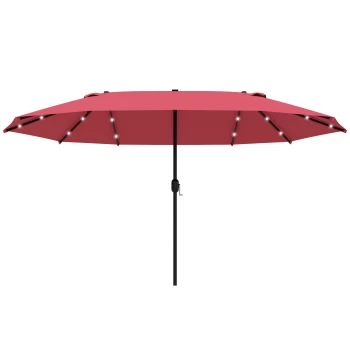 Image of Outsunny 4.4m Double-Sided Sun Umbrella Garden Parasol Patio Sun Shade Outdoor with LED Solar Light Wine Red
