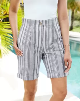 Image of Cotton Traders Womens Cotton-Linen Shorts in Blue