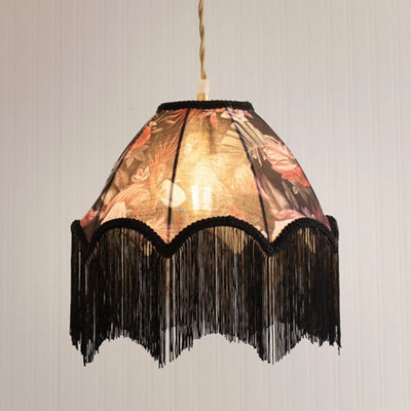 Image of ValueLights ValueLights Rosette Scalloped Flamingo Fabric Lamp Shade with Black Tassels and LED Bulb Multi One Size Unisex 5059406065798