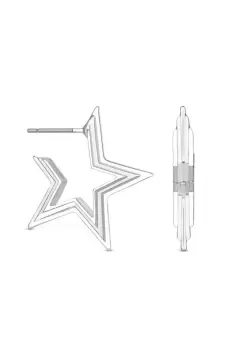 Image of Silver Ridged Star Hoop Earrings