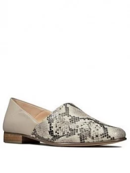 Image of Clarks Pure Tone Leather Flat Shoe - Grey Snake, Grey Snake, Size 7, Women