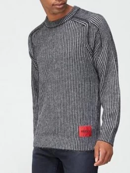 Image of Hugo Boss Shair Red Patch Logo Knitted Jumper Black Size S Men