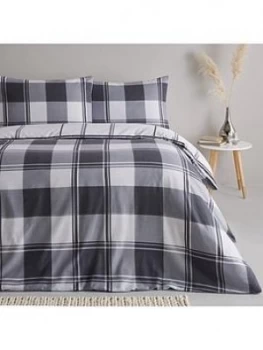 Image of Everyday Collection Brushed Cotton Check Duvet Cover Set - Grey