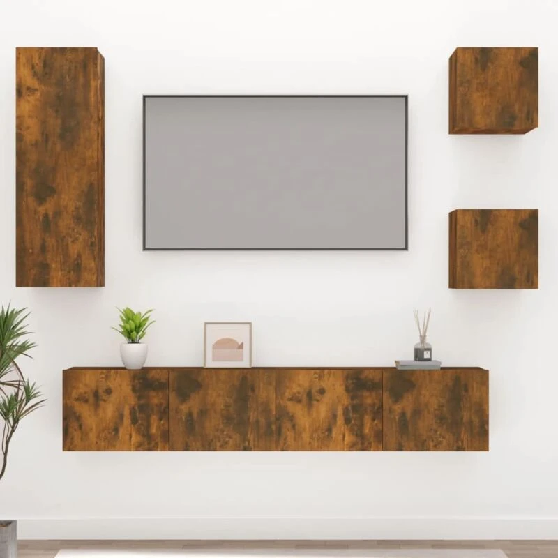 Image of VIDAXL 5 Piece tv Cabinet Set Smoked Oak Engineered Wood Vidaxl 8720287105893
