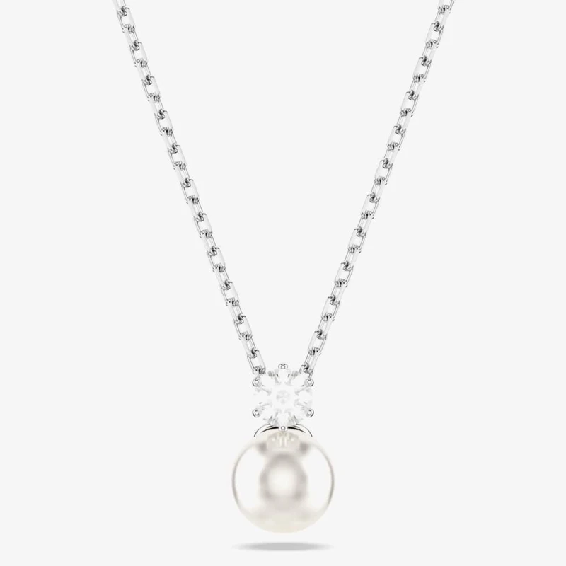 Image of Swarovski Womens Matrix Rhodium Plated Crystal Pearl Necklace 5693897 in White Size: 45cm White Female 45 cm