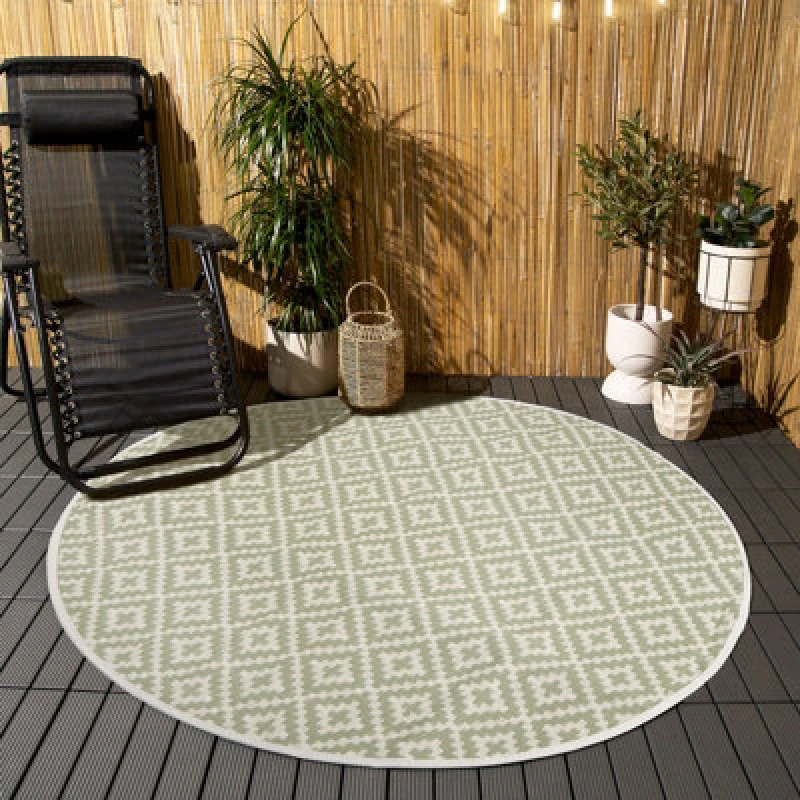 Image of OHS OHS Outdoor Rug Garden Geometric Round Waterproof Area Mat in Green Size: Large Green Large Unisex 5027434209293