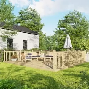 Image of Power 18 x 20ft Timber Decking Kit With Handrails On 3 Sides - Garden & Outdoor