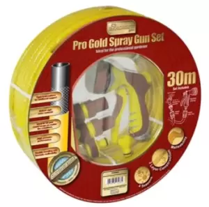 Image of 30m Garden Hosepipe / Hose Pipe Gold Yellow Spray Gun Set