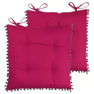 Image of Furn. Aruba Pintuck Polyester Filled Seat Pads With Ties (Pack Of 2) Cotton Magenta / Grey