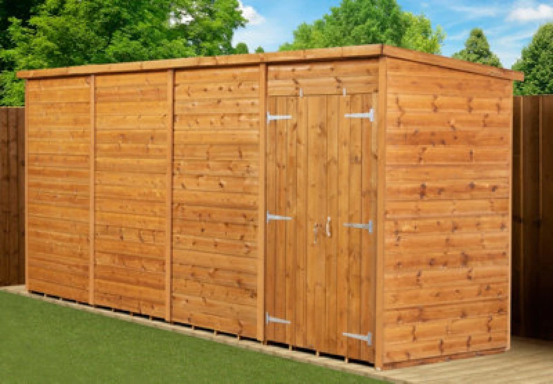 Image of Empire Sheds Empire Modular Pent 16X4 Dipped Treated Tongue And Groove Wooden Garden Shed Double Door (16' X 4' / 16ft X 4ft) (16X4)