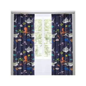 Image of Bedlam Kids Sea Life Glow In The Dark Lined Pencil Pleat Curtains, Multi, 66 x 72 Inch