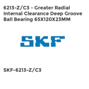 Image of 6213-Z/C3 - Greater Radial Internal Clearance Deep Groove Ball Bearing 65X120X23MM