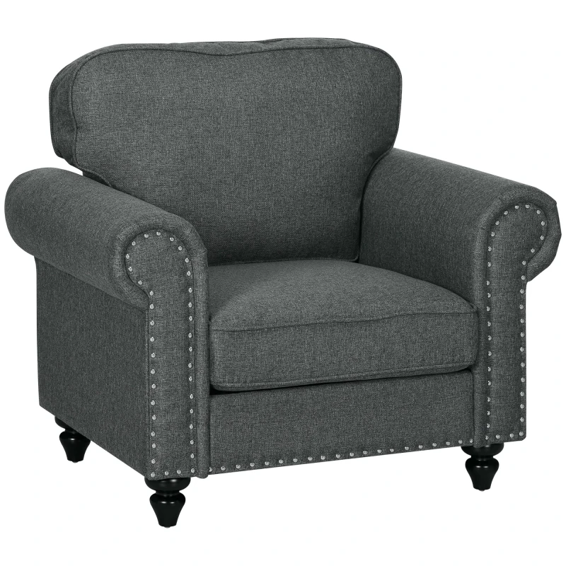 Image of HOMCOM Mid-Century Armchair Upholstered Accent Chair w/ Wood Frame - Brown - Charcoal grey TJ Hughes 5056725551148